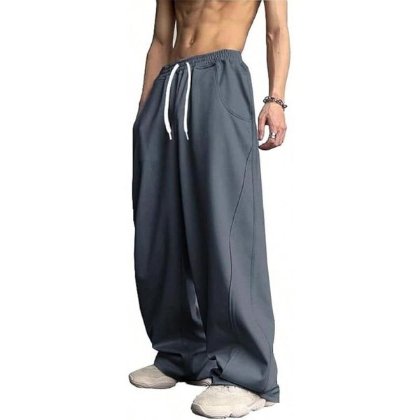 Pantalones Casuales Holgados De Pierna Ancha Con Cintura De CordóN Para Hombre Streetwear L Gris Oscuro-image