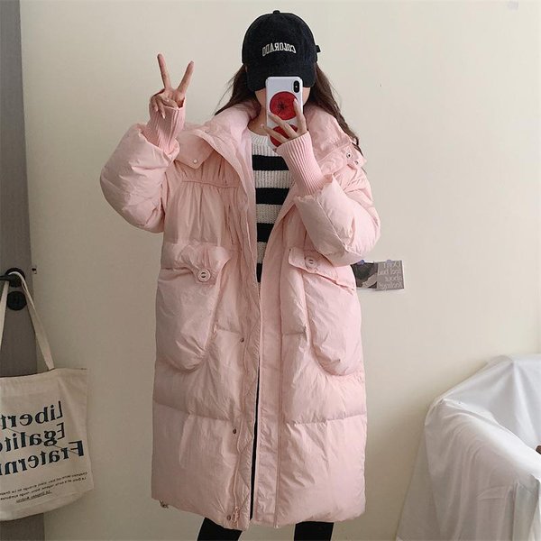 Chaqueta De PlumóN Con Capucha Hasta La Rodilla Mediana Y Larga Para Mujer, VersióN Coreana, Holgada, CáLida Y Gruesa M-image