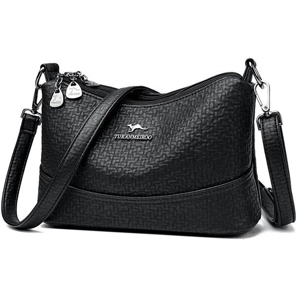 Bolso De Mujer Nuevo Bolso De Mujer De Moda Cuero Suave Tres Capas Mediana Edad Casual Gran Capacidad Bandolera Bolso De Hombro Mujer-image