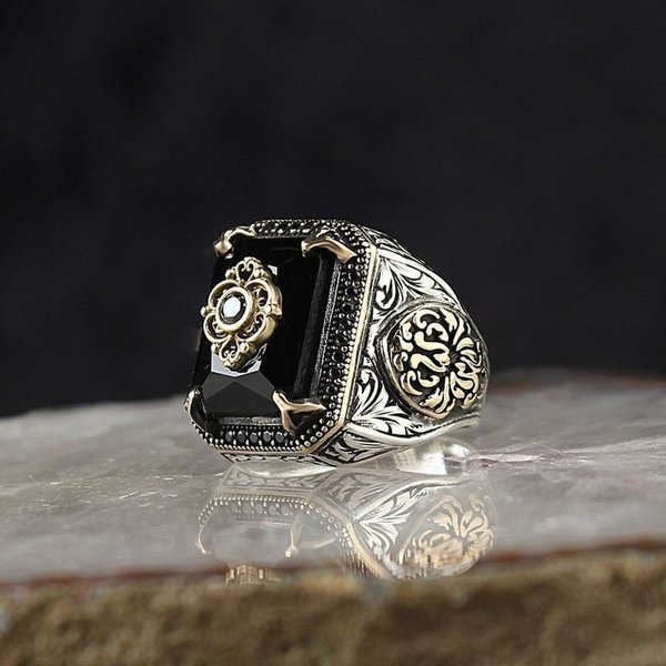 Anillo Sello Turco Vintage Para Hombres Mujeres Color Cobre Antiguo Anillo ÁGuila Tallada Circonita Verde Incrustada Anillos Punk Locomotora 13-image