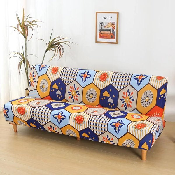 Lanmolife Fundas FutóN Sin Brazos EláSticas Cubre Sofá Cama Plegable Con Parte Inferior EláStica, Funda De Sofá Ajustada Estampada M 155-185CM Beige-image