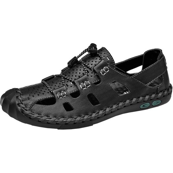 Sandalias De Hombre Cungel Sandalias De Cuero Genuino Zapatos Casuales De Verano Sandalias Romanas De Playa Sandalias De Hombre De Cuero 41 Negro-image