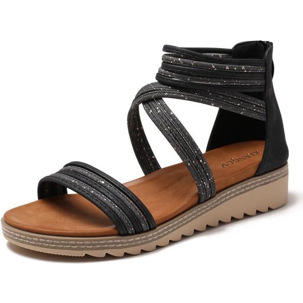 Sandalias Transpirables De TacóN De CuñA Verano Caladas Suela Gruesa Cremallera Trasera Zapatos Romanos 40 Negro-image