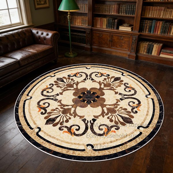OkrąGłY Dywan W Stylu AmerykańSkim Retro WystróJ Sypialni Dekoracja Salonu Zmywalna Mata PodłOgowa Do Salonu PrzedpokóJ AntypośLizgowy MięKki Dywan Izable 2.6Ft(80X80Cm)-image