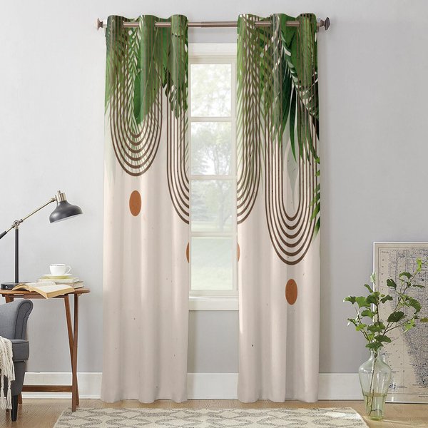 Cortinas Abstractas Boho Hojas Plantas Para Sala De Estar Dormitorio Cortina Cocina Moderna Persianas Cortinas 135W X 60H(Cm) X1 Gray-image