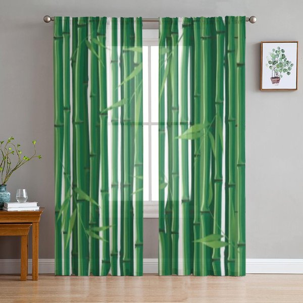 Cortinas Transparentes De Tul Blanco Y Verde Bambú Para Sala De Estar Y Dormitorio, Modernas Cortinas De Gasa Y Organza, DecoracióN. 135W X 114H(Cm) Gray-image