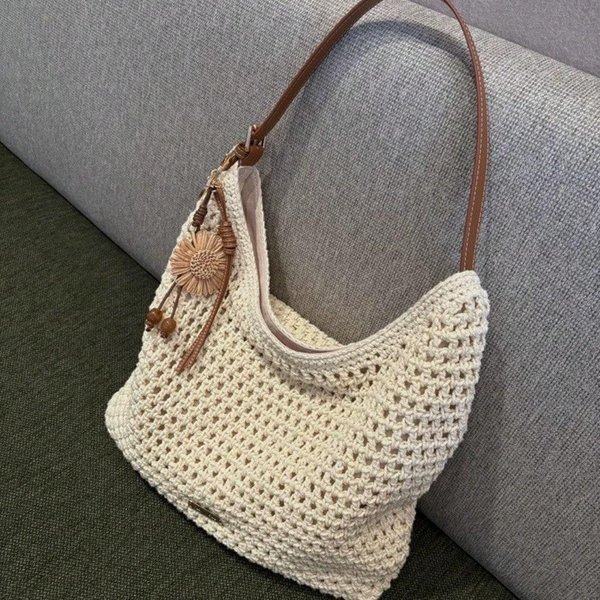 Bolso Tejido FrancéS Bolso De Mano Para Vacaciones De Verano En La Playa Bolso De Hombro Para Mujer Beige-image