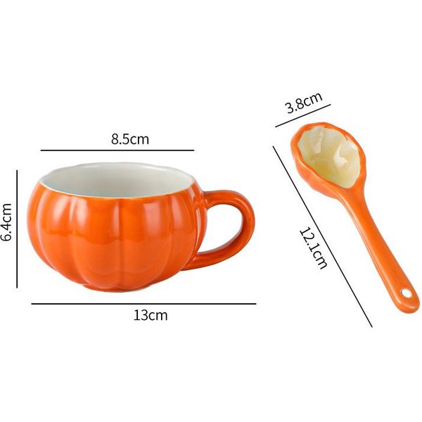 Kreatywny Kubek Dyniowy Na Halloween Ceramiczny Kubek Z łYżEczką Kubek Do Zupy Z Pokrywką Owsiany Kubek śNiadaniowy Dla Dzieci Herbata Mleko Kawa Kubek 300Ml-image