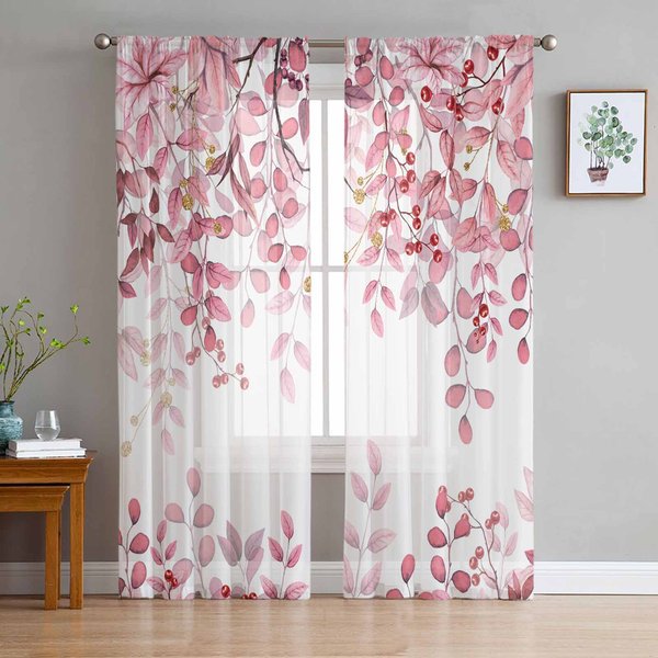 Cortinas Transparentes De Hojas Y Ramas Verde Salvia Abstracto Ideales Para DecoracióN De Sala De Estar Cortina De Ventana Cocina Tul Voile Organza Cortinas W135 X H115Cm X1&Grommet Top-image