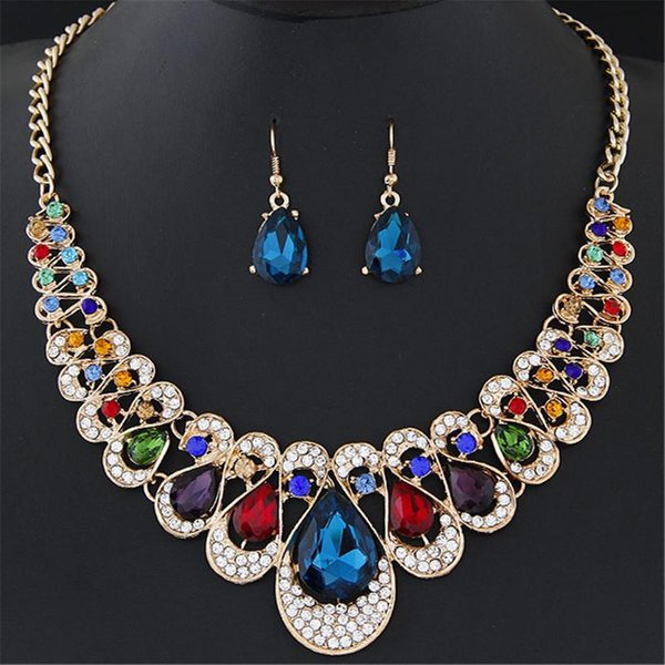 Moda, Collar Con Gemas De Temperamento, Conjunto De Pendientes Con Forma De Gota De Agua, Joyas Con Forma De Gota De Agua Varios Colores-image