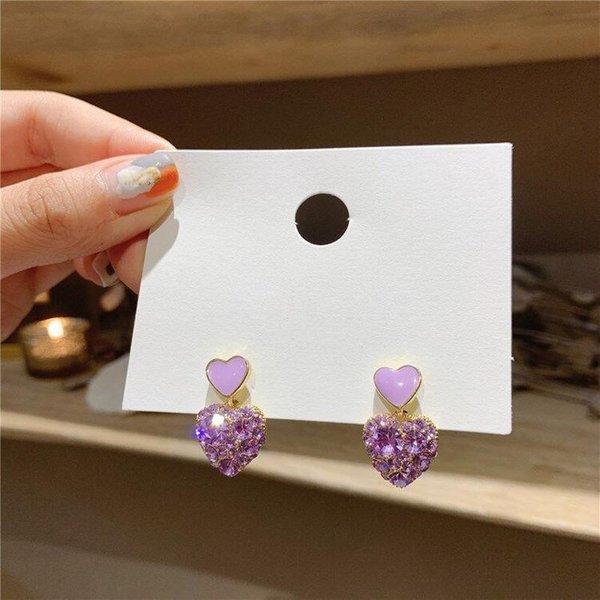 Pendientes Colgantes De CorazóN De Amor Dulce Y Lindo Para Mujer Cristales PúRpura PedreríA Esmalte Aceite Pendientes Colgantes Nueva JoyeríA De Moda Regalo-image