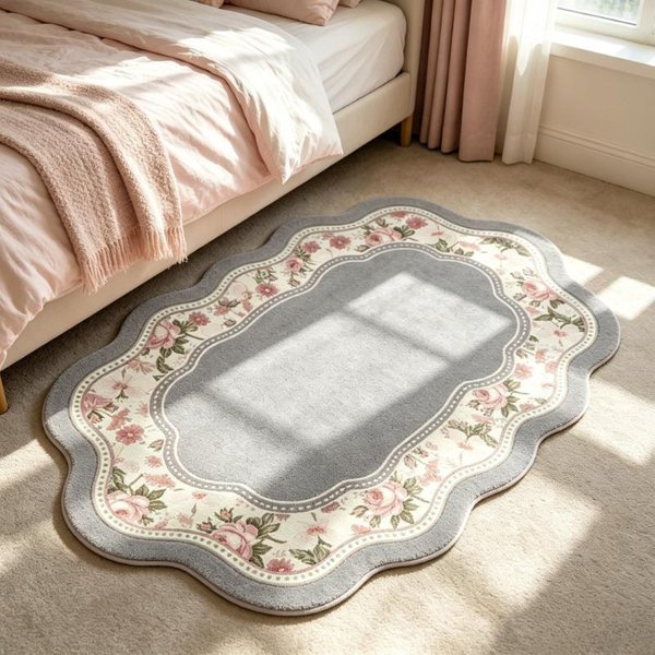 DziewczęCe Dywany Do Salonu Kwiaty Dekoracja Sypialni Dywan Puszysty MięKki Nieregularny KształT Dywanik Przy łóżKu Domowy Pluszowa Mata PodłOgowa 80X120Cm-image
