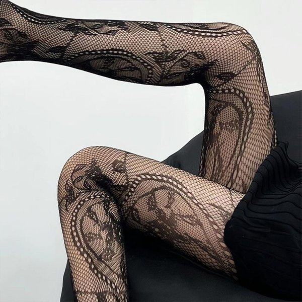 Damskie Rajstopy Siateczkowe Letnie Seksowne Kwiatowe ObcisłE Legginsy ObcisłE Rajstopy MałA Oczko Wysokie PońCzochy W Pasie Koronkowe PońCzochy Y2K One Size Gray-image