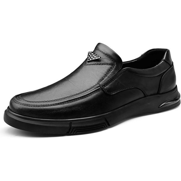 Zapatos Casuales De Piel De Vacuno De Primera Capa Nuevos De Primavera Y OtoñO Suela Blanda Antideslizante Salvaje BritáNico Slip-On Zapatos De Cuero 44 Negro-image