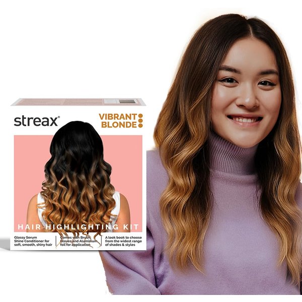Kit De Mechas Streax Color Rubio 180G 12G | Mechas Vibrantes Estilo SalóN DIY Para Mujeres Y Hombres | FáCil De Usar En Casa-image