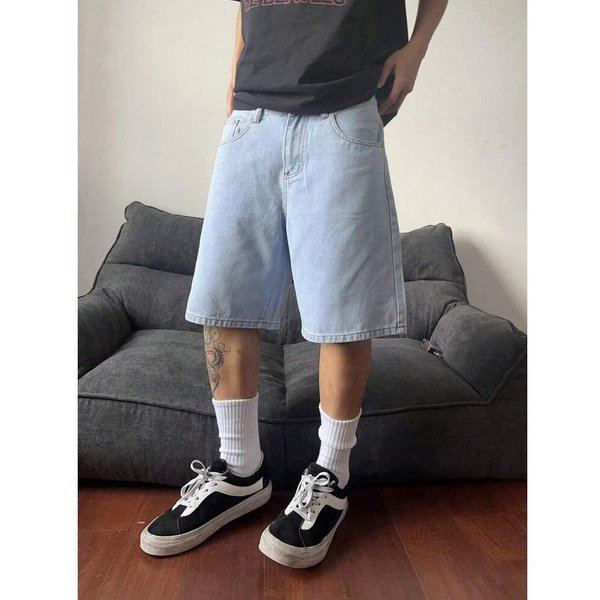 Pantalones Cortos Vaqueros Retro Para Hombre Verano Nuevo Suelto Casual VersáTil Pantalones De Cinco Puntos S-image