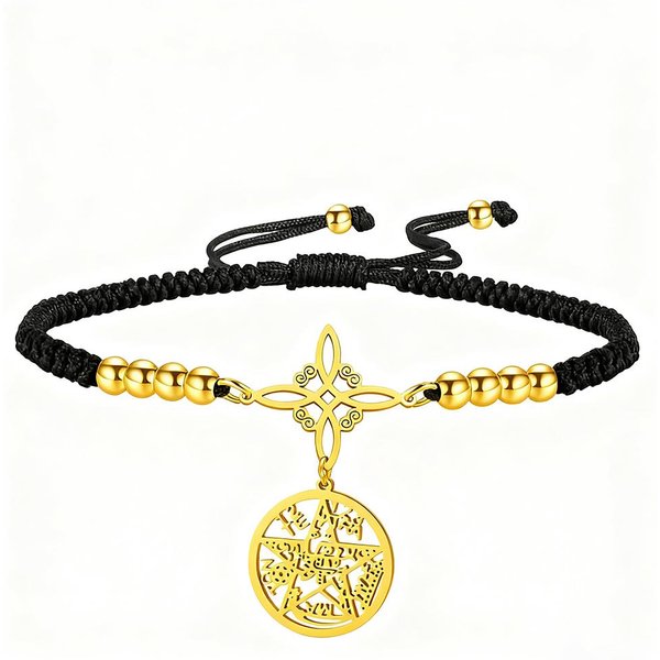 Bransoletka PodwóJna Ochrona WęZeł Czarownicy Pentagram Tetragrammaton BiżUteria Ze Stali Nierdzewnej Black-image
