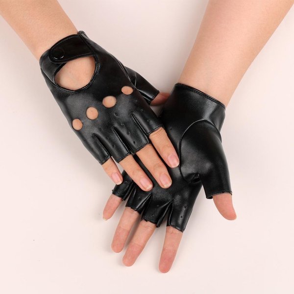 Guantes De Cuero De Medio Dedo Para Mujer, EquitacióN, Pu, Comodidad, Motocicleta, Entrenamiento Al Aire Libre, Medio Dedo, Danza Callejera, Rendimiento, Guantes De Baile One Size Beige-image