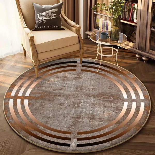 Europejski ZłOty Luksusowy OkrąGłY Dywan – AntypośLizgowy Dywan Do Salonu, Na Sofę, Do Sypialni, Dekoracja Stolika Kawowego Diameter 100Cm(39In)-image