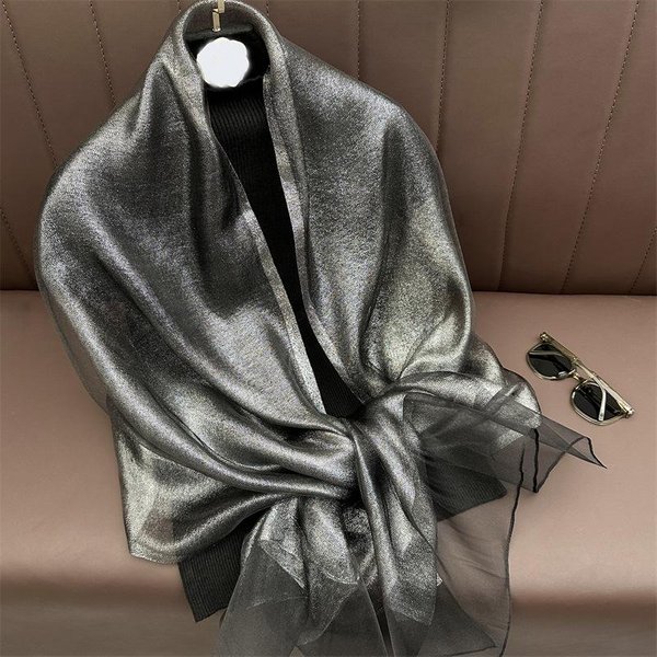 Jedwabno-WełNiany Szalik Dla Kobiet GłAdkie Szale Chusty Pashmina HidżAb Foulard Femme PlażOwe Szale Bandana Luksusowe Poncho 200X70Cm Black-image