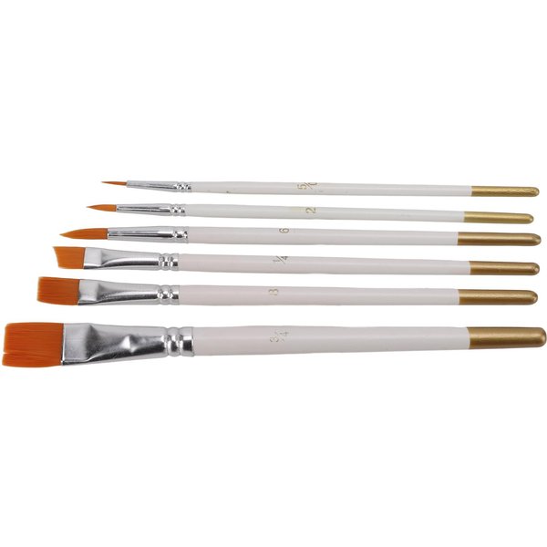6 Pinceles Multiusos Mini Nailon Mango Blanco Pintura Al ÓLeo Puntas Redondas Puntas Planas Acuarela-image