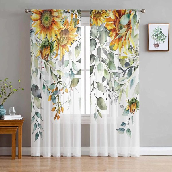 Flores De Primavera Plantas Flores Silvestres Cortinas TraslúCidas Para DecoracióN De Sala De Estar Cortina De Ventana Cocina Tul Voile Organza Cortinas W135 X H115Cm X1&Grommet Top-image