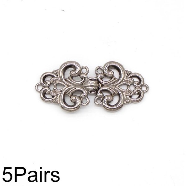 5 Par/Opakowanie ZapięCie Retro Klips Do Kardiganu Klamra Do Ubrań Stop Cynku Diy Wir Kwiatowy ZapięCie Do Peleryny PłAszcza Guzik 5Pairs Czarny/Srebro-image