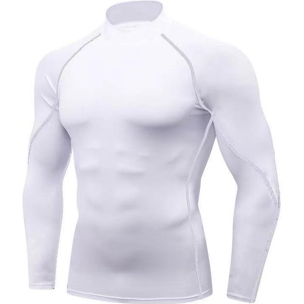 Camisetas Deportivas De Manga Larga De Cuello Alto Para Hombre, Ropa Ajustada Para Fitness, Entrenamiento De Yoga, Correr, Medias De Ciclismo De Secado RáPido L Gray-image