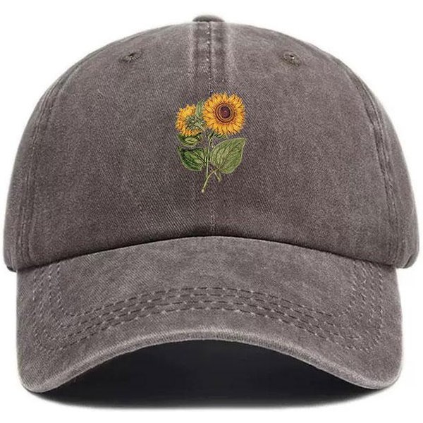 Gorra Snapback De Moda Bordada Con Girasol AlgodóN Lavado Vintage Ajustable Unisex Hip Hop Streetwear Sombrero Gorra Para Exteriores Regalo-image