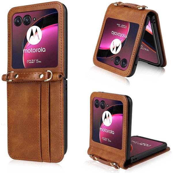 SkóRzane Etui Na Motorola Razr 70 60 0 Ultra Moto Razr 40 Razr+ Pokrowiec Portfel Z Paskiem Uchwytem Na Karty Coque Moto Razr 2026-image