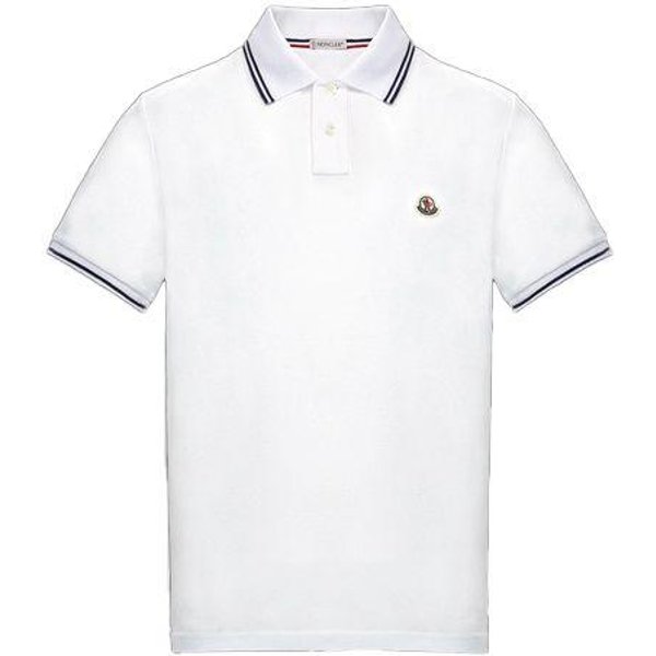 Camiseta Polo De Manga Corta Con Ribete Acanalado Y Logo Moncler Para Hombre Tops Blanco 0918A7060084556001 XL-image