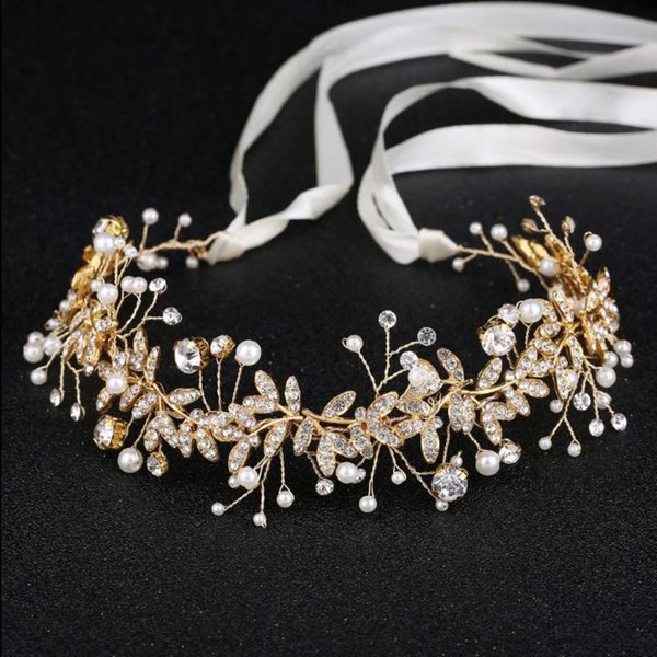 Diadema De Flor Con Lazo De Cinta Diadema Para Novia Accesorios Para El Cabello De Boda Diademas Florales De Perlas Complementos Para La Cabeza De Mujer White-image