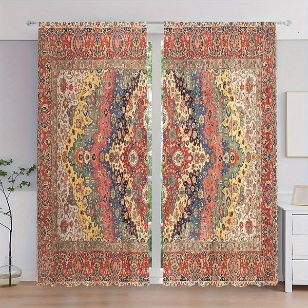2 Szt. Boho Hippie ZasłOny Okienne - Dekoracja Pokoju Drzewo ŻYcia Do Sypialni, Salonu, Pokoju W Akademiku - MięKka I Stylowa Dekoracja Domu W50 X H130(Cm)X2&Grommet Top-image