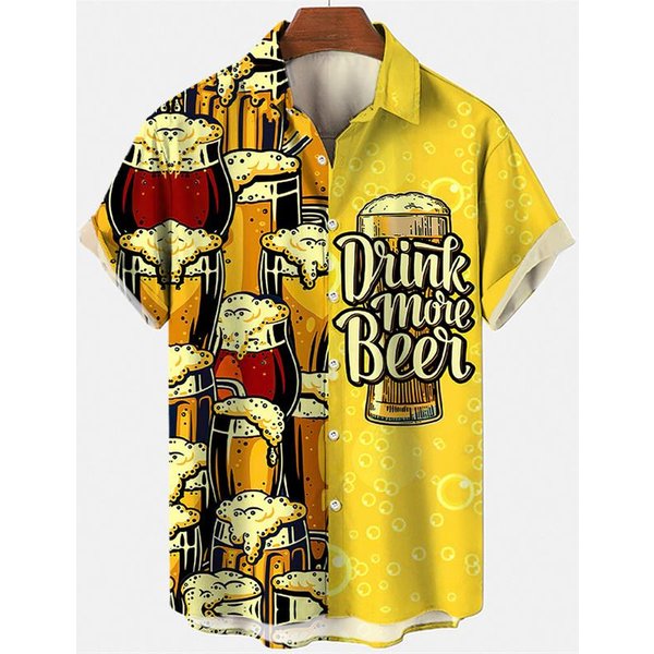 Camisas Hawaianas De Manga Corta Para Hombre Estampado 3D GráFico De Cerveza Vino Camisas De Playa Verano Casual Manga Corta Abotonada Camiseta Tops M-image