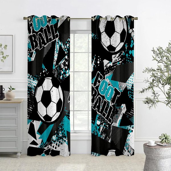 GorąCokrwista PiłKa NożNa Akwarelowe Drukowane ZasłOny, Mistrzostwa ŚWiata Sypialnia Salon Gabinet ZasłOny Dekoracyjne, Dekoracja Domu 2 Szt. W50Xh140(Cm)X2Pcs&Grommet Top Black-image