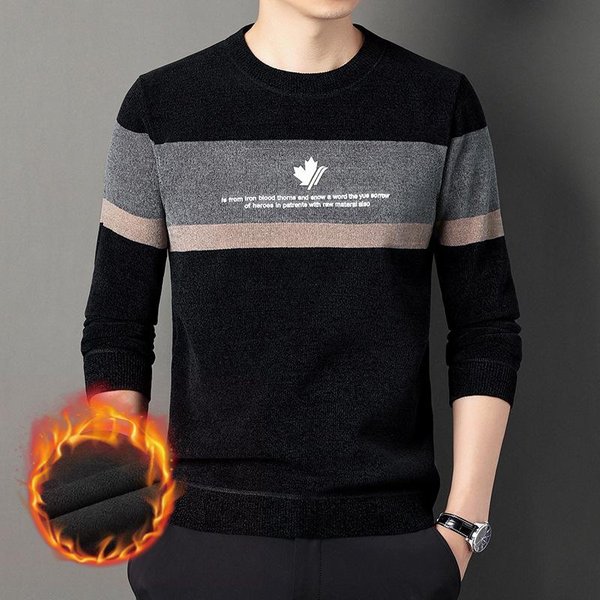 SuéTer De Chenilla Para Hombre Cuello Redondo Invierno Forro Polar Extra Grueso Jacquard Edad Media Talla Grande CáLido Punto Base 4XL Gray-image