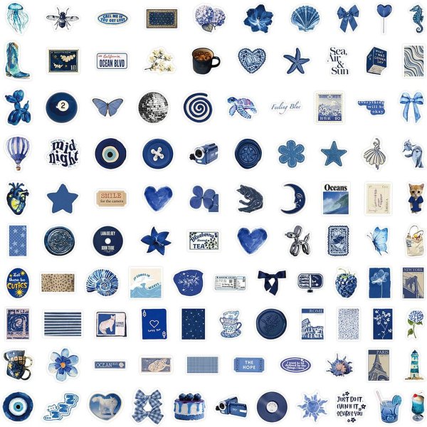 103 Arkusze Niebieskie Naklejki Elementy Estetyczne Dekoracyjne Naklejki Na Etui Telefonu Laptop Dziennik Naklejka Story Store Blue-image