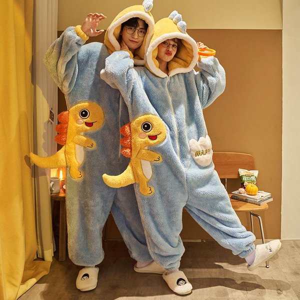 Kobiety MężCzyźNi PiżAma Zimowa CiepłA Bielizna Nocna PiżAma Dla Pary Onesie Gruby Kombinezon ŚLiczny KreskóWkowy Onesie Odzież Domowa M Gray-image