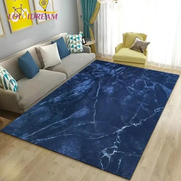 Kolor Niebieski ZłOty BiałY Marmur Dywan Obszarowy DużY Dywanik Dywan Do Salonu Sypialni Sofa Wycieraczka Dekoracja Dzieci AntypośLizgowa Mata PodłOgowa 80X120Cm-Felt-image