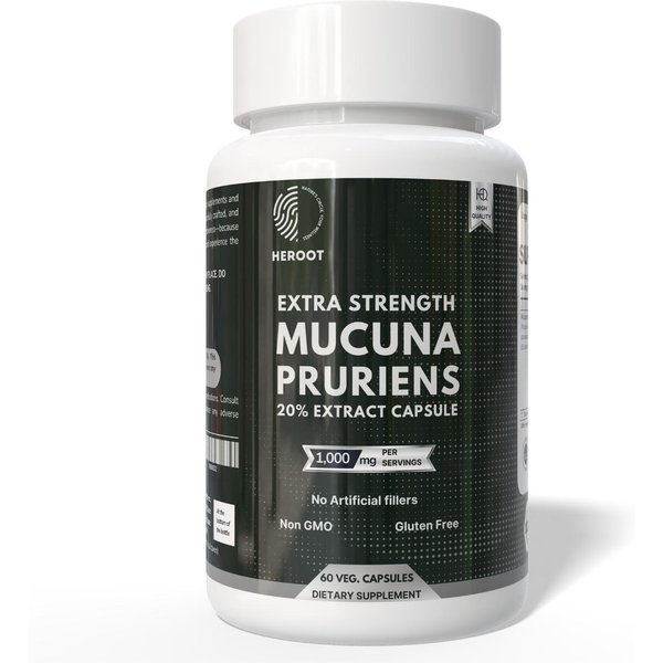 CáPsulas Heroot Mucuna 1000 Mg, 60 CáPsulas Vegetarianas, Suplemento Herbal Para El Bienestar Diario Pack=120 Capsules White-image