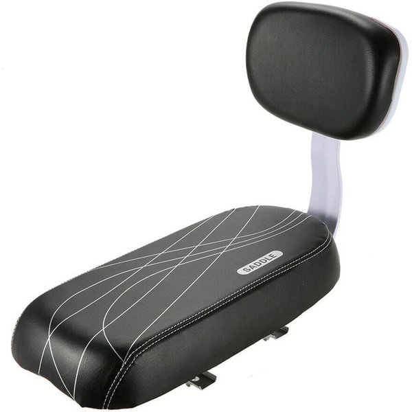 Asiento Trasero De Bicicleta De Cuero PU CojíN Suave Asiento Con Respaldo Para Portaequipajes Trasero Negro-image