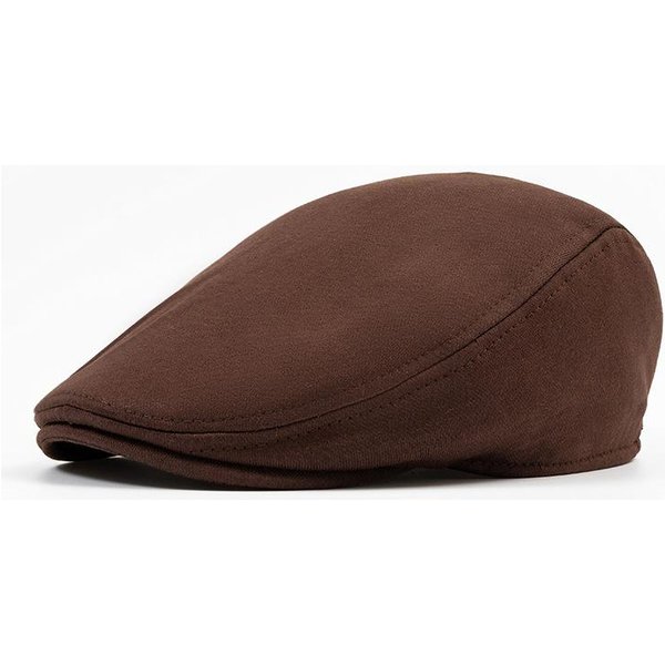 Gorra De AlgodóN De Gran Circunferencia Para Hombre Mujer OtoñO Invierno CáLida Gorra Plana Color SóLido Boina Gorra De Repartidor BritáNica Café-image