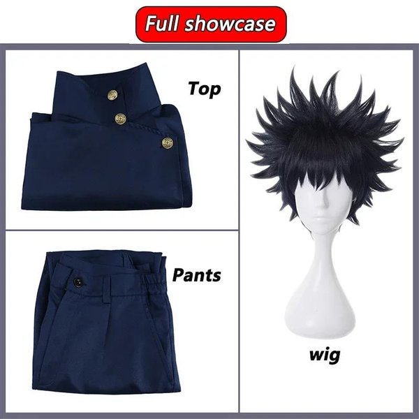 Fushiguro Megumi Disfraz Peluca Anime Jujutsu Kaisen Fushiguro Megumi Pelucas De Cosplay Top Pantalones Disfraces De Halloween Hombres Mujeres M Black-image