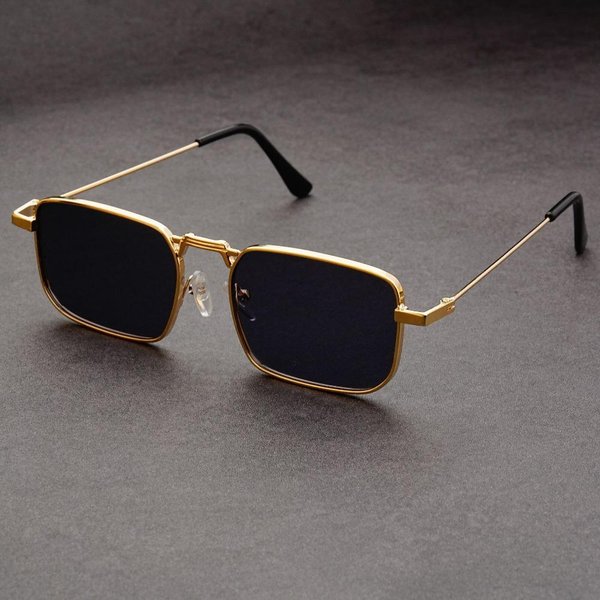 Wysokiej JakośCi ProstokąTne Okulary PrzeciwsłOneczne MęSkie Metalowa Oprawka Retro Marka Kwadratowe Okulary PrzeciwsłOneczne Damskie Unisex Modne Okulary Black-image