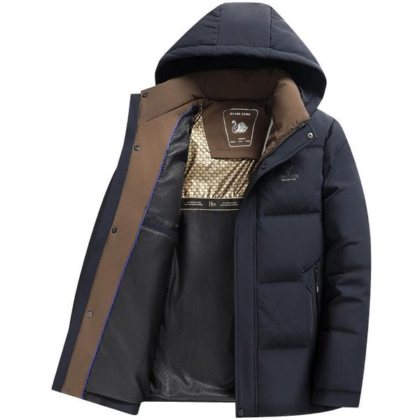 Nueva Chaqueta De PlumóN De OtoñO E Invierno Para Hombre, Chaqueta De PlumóN De Pato CáLida Informal Con Capucha ExtraíBle De Longitud Media Para Hombre 4XL Black-image