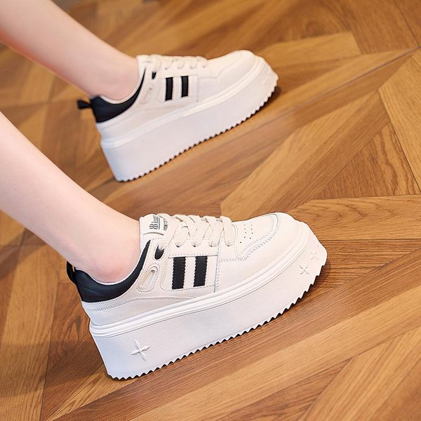 Damskie Buty Na Platformie Wiosna Jesień Codzienne Patchworkowe SkóRzane Trampki DziewczęCe Gruba Podeszwa Wulkanizowane Buty Damskie Chaussure Femme 37 Czerwony-image