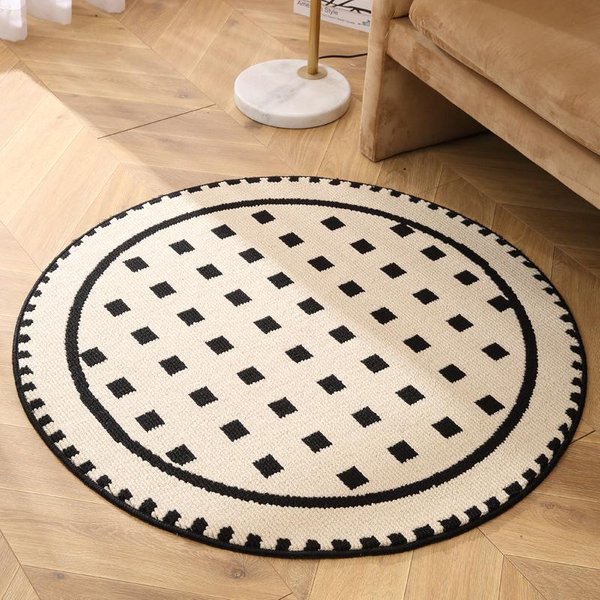 Francuski Kremowy Wiatr OkrąGłY Dywan Salon Wysokiej Klasy Sofa Stolik Kawowy Mata Domowa Imitacja WełNy Gabinet KrzesłO Obrotowe Mata Diameter 100Cm-image
