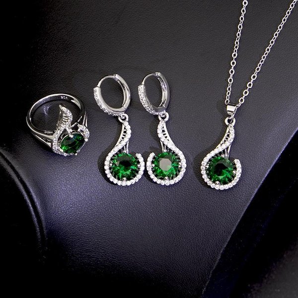 Akcesoria Damskie Zestaw Damski Fioletowe Kolczyki Z Cyrkoniami PierśCionek Naszyjnik Zestaw Trzech CzęśCi Kolorowa BiżUteria Skarby Size 10 ring Set Black-image