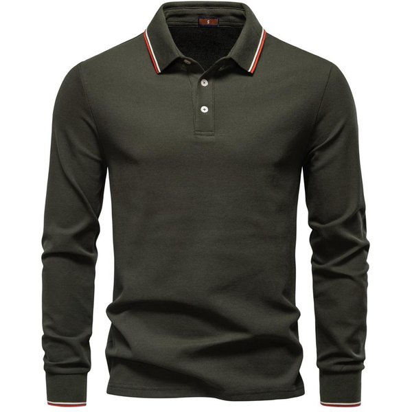Aiopeson 2025 Nuevos Polos De Hombre Para Hombre AlgodóN Color SóLido Manga Larga Polo DiseñAdor Social Lujo Al Tacto Masculino EUR S 55-65Kg Black-image