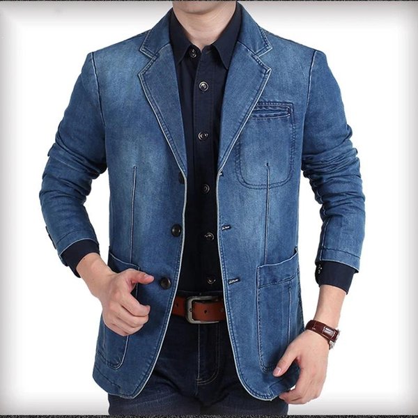 Chaqueta De Traje Casual De Mezclilla Para Hombre Primavera Y OtoñO Holgada Talla Grande Ropa De Abrigo Cuello En V Chaqueta Casual De Mezclilla Mangas Largas Chaquetas XL-image